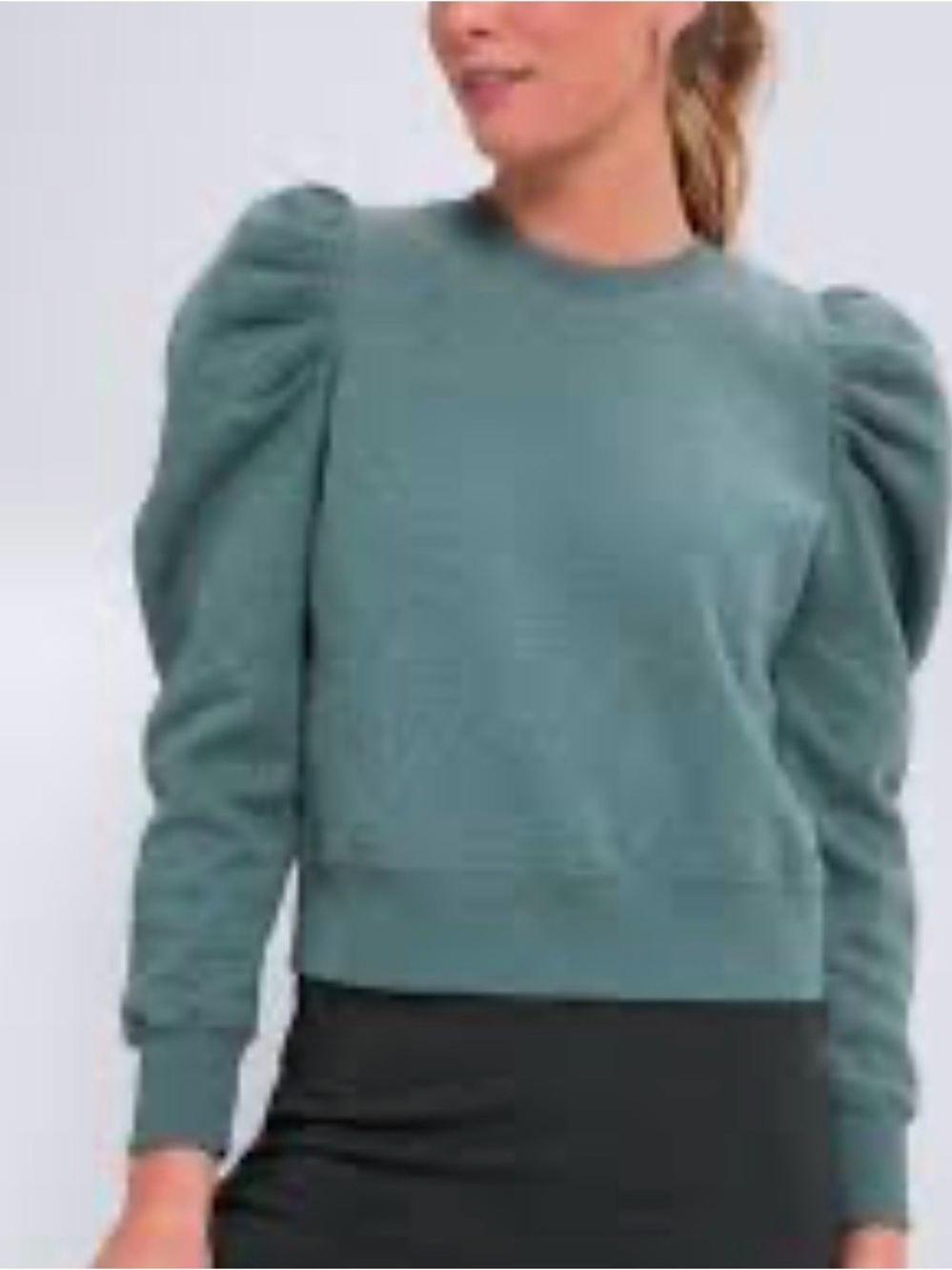 Tuckernuck Maisie Puff Sleeve Cropped Crewneck Sweater Heathered Green 3XL